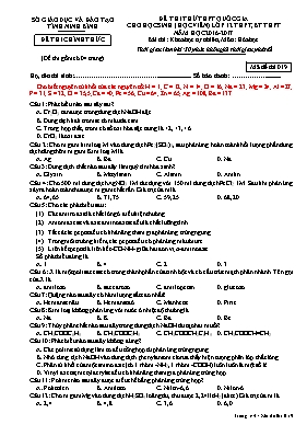 Đề thi thử THPT Quốc gia cho học sinh Lớp 12 THPT, BT THPT môn Hóa học - Mã đề 019 - Năm học 2016-2017 - Sở GD & ĐT Ninh Bình (Có đáp án)
